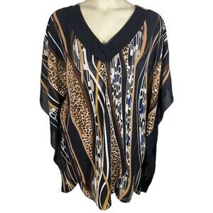 ANTTHONY DESIGN ORIGINALS Women's Poncho Top Shirt Blouse Animal Print Size 2X
